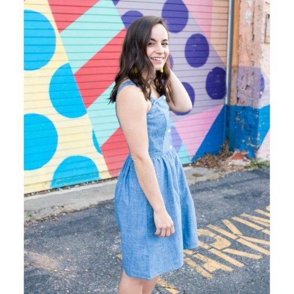 J.Crew Dress 10 Blue Chambray Button-Front Straps Cotton NEW - Picture 4 of 13